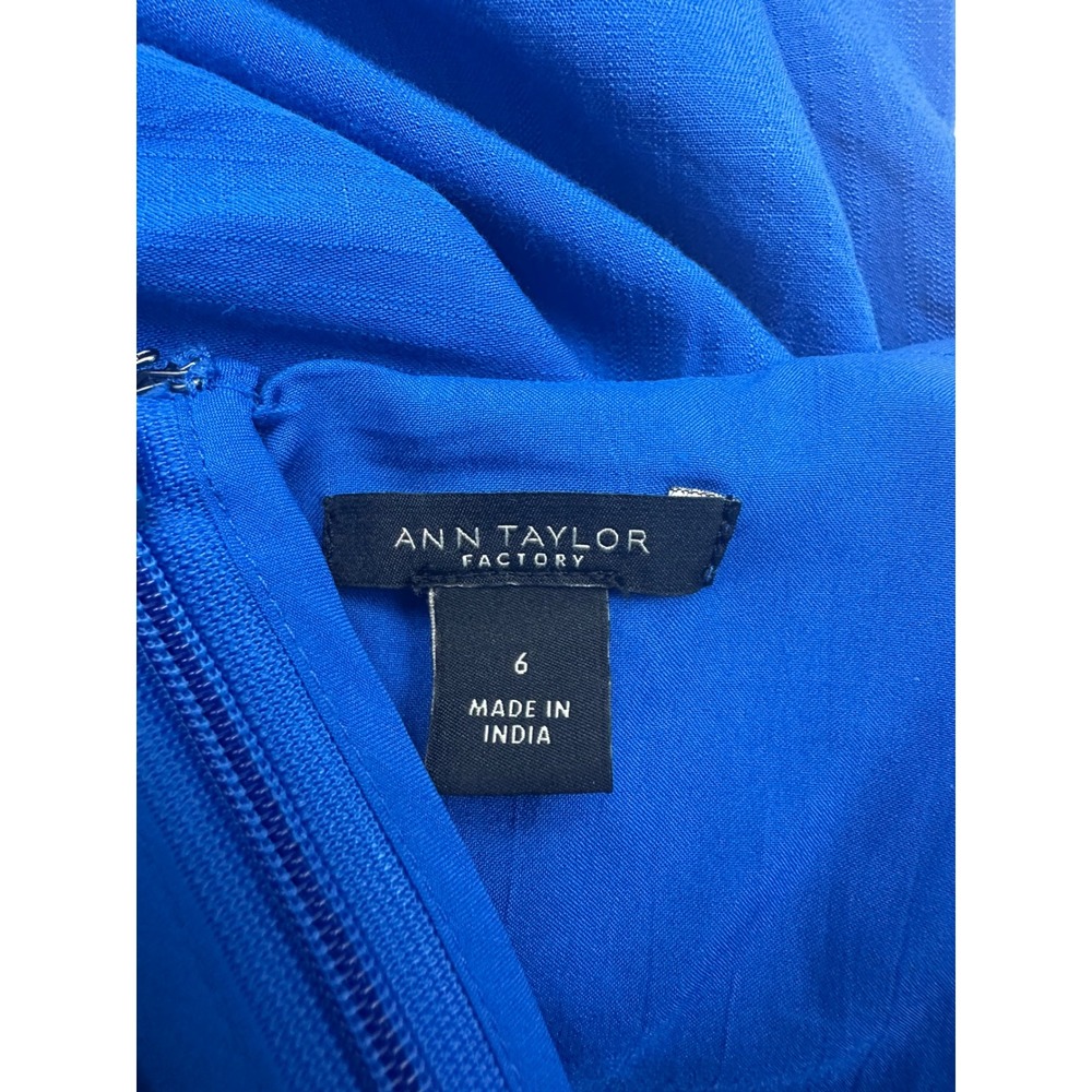 Ann Taylor Factory Royal Blue Tiered V-Neck Puff Sleeve Midi Dress Womens 6 - Picture 4 of 10